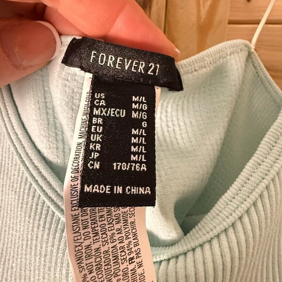 Medium, Ribbed,  Light Blue, Thin Strapped, Forever 21, Bodysuit - Picture 3 of 6